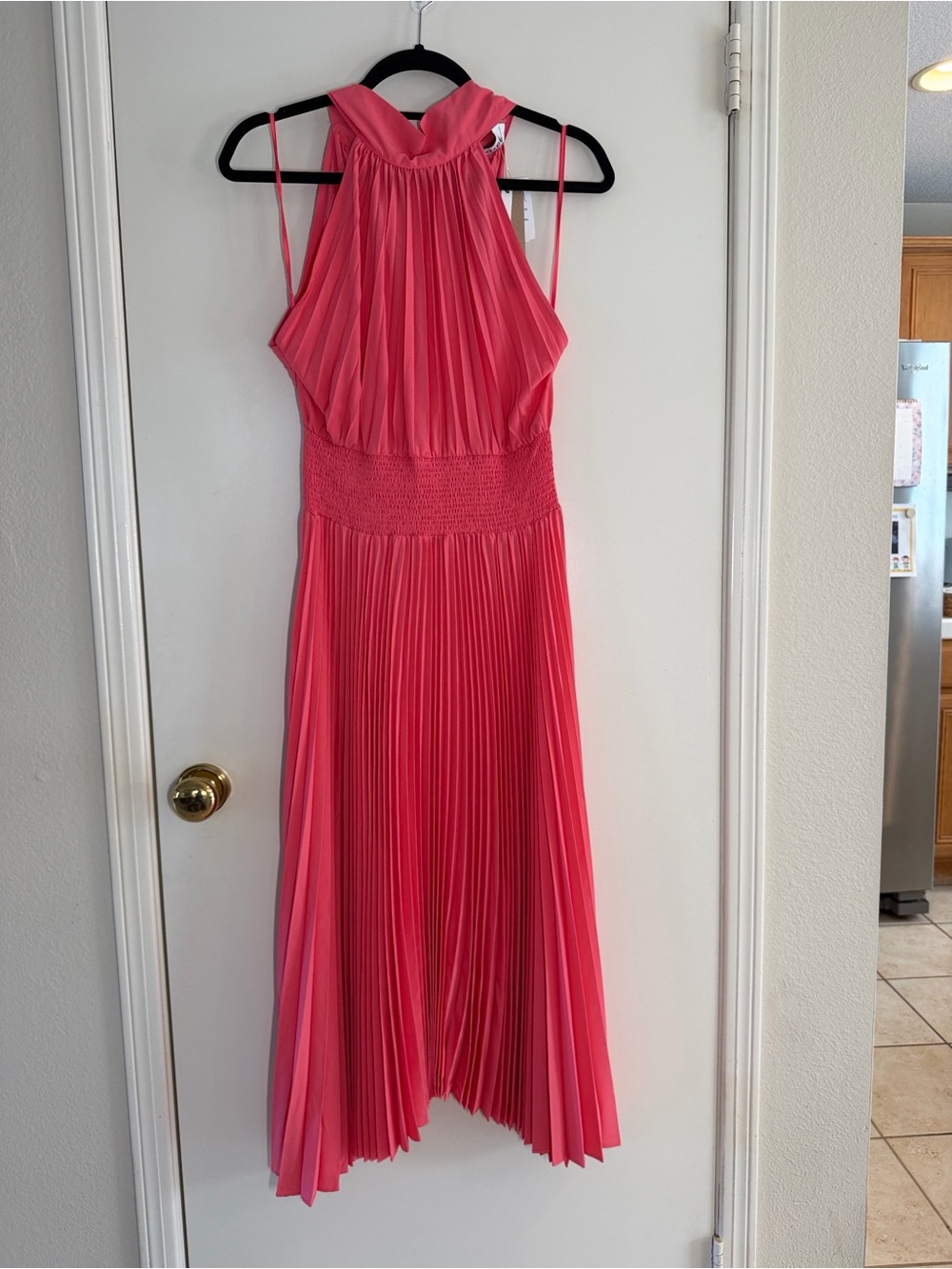 DO+BE Coral Pink Pleated Halter Dress NWT